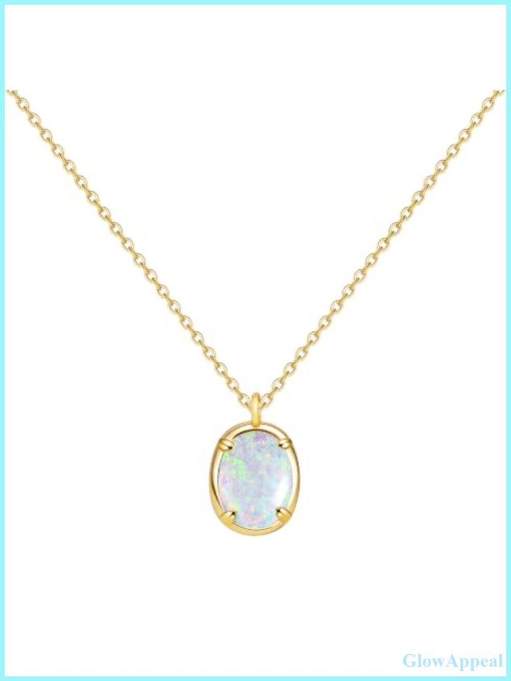 18K Gold Plated Opal Pendant Necklace Oval Adjustable Dainty